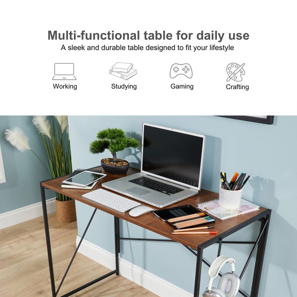 Home Source Brampton Folding Compact Desk with Hook Grey Image 7
