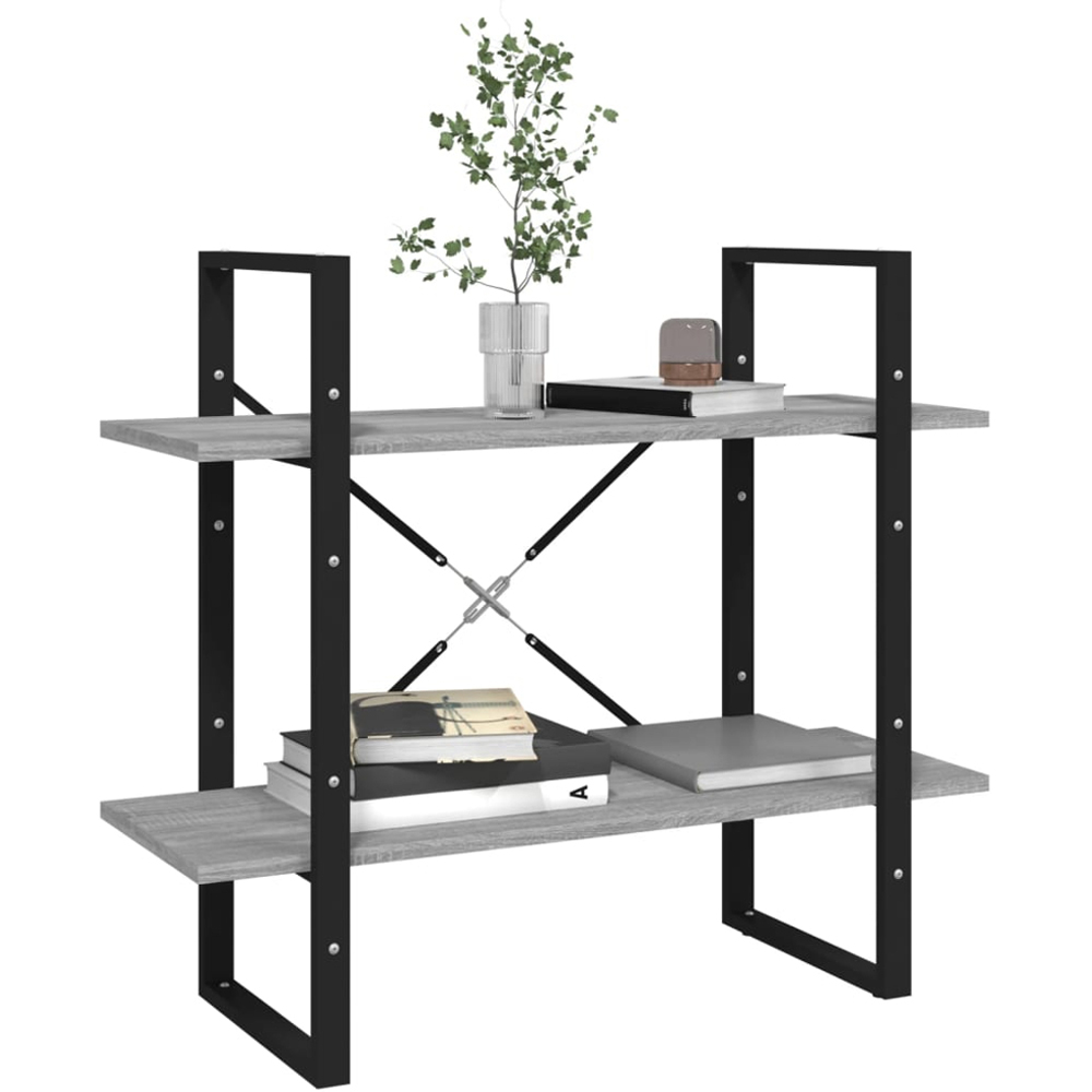 vidaXL 2 Shelf Grey Sonoma Oak Bookcase Image 4