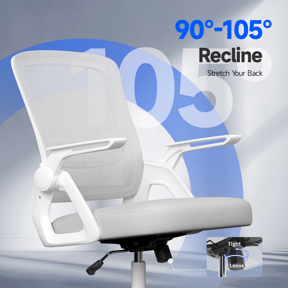 Rattrix Grey Swivel Computer Chair with Flip-Up Armrest and Lumbar Support Image 8