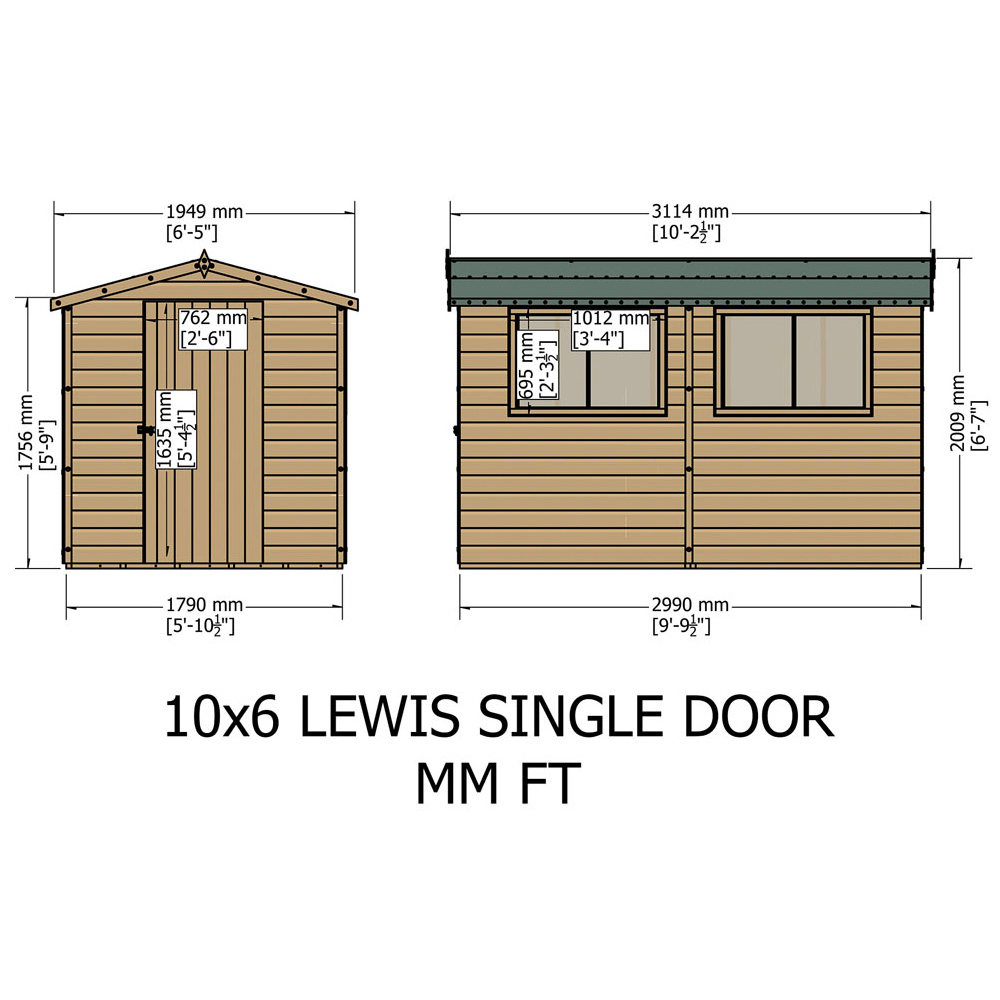 Shire Lewis 10 x 6ft Wooden Shiplap Apex Shed Image 4