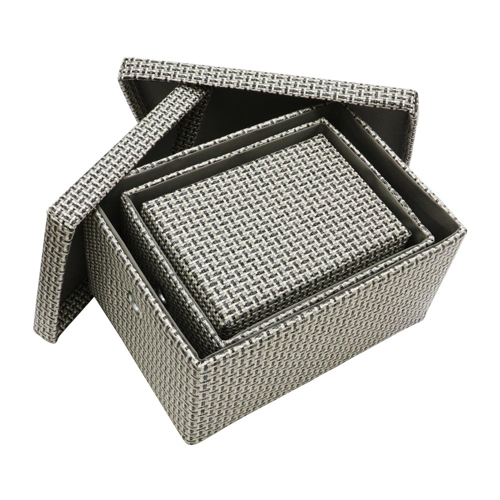 JVL Silva Rectangular Fabric Storage Box with Lid 3 Piece Image 6