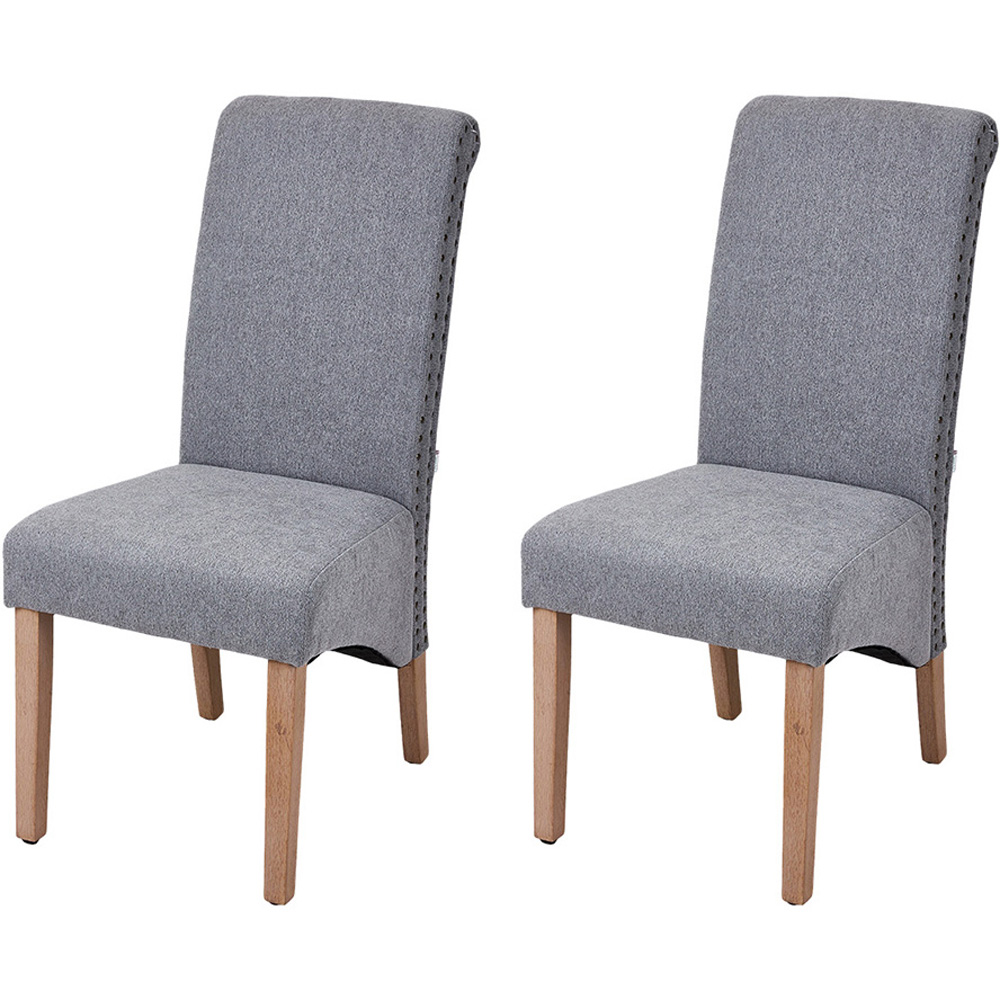 Living and Home Set of 2 Grey Linen Upholstered Dining Chairs Image 2