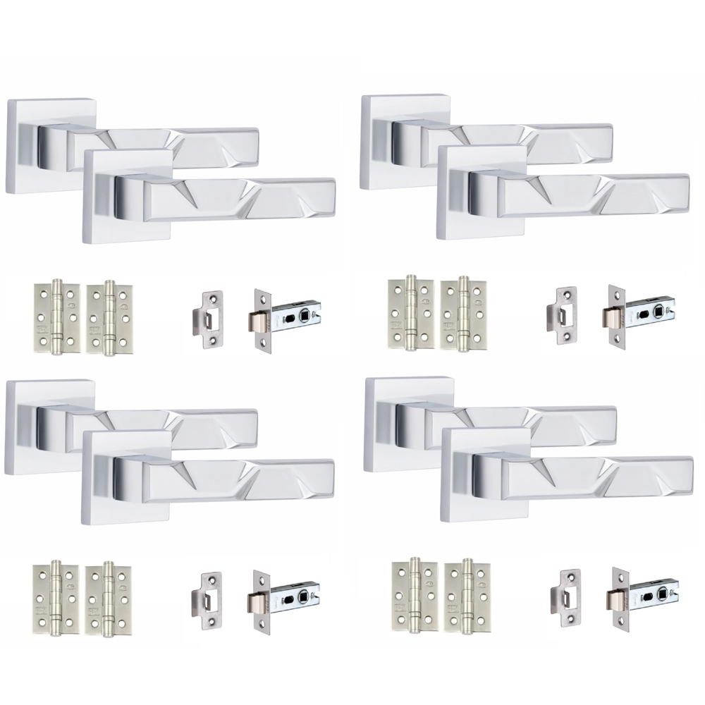 Golden Grace Polished Chrome Modern Nova Door Handle Set 4 Pack Image 1