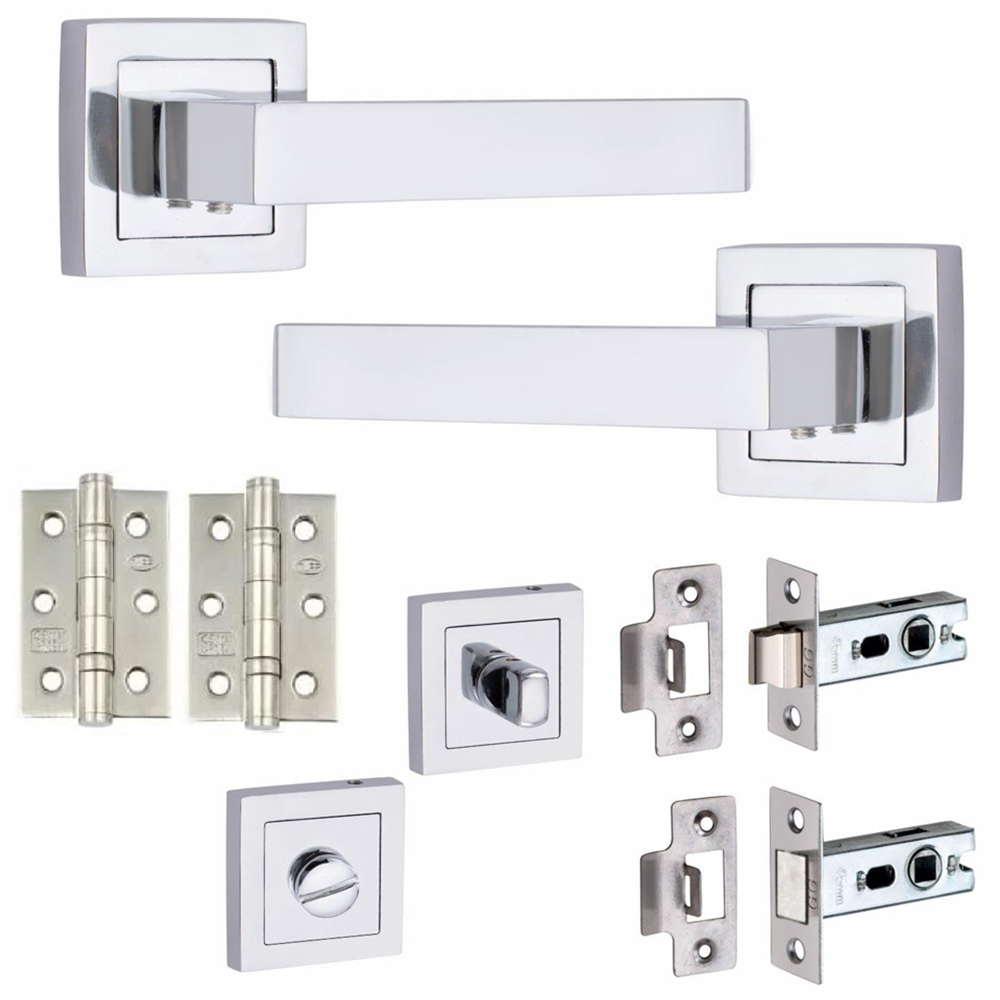 Golden Grace Polished Chrome Delta Bathroom Door Handles Set Image 1