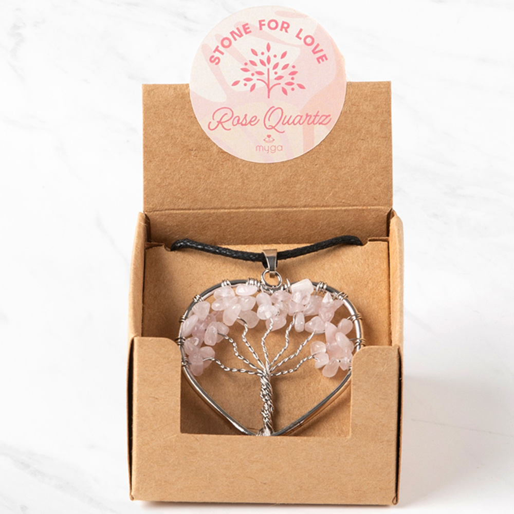 Myga Rose Quartz Tree of Life Pendants Image 4