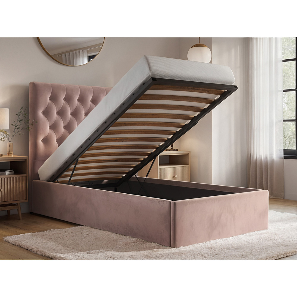 Flair Milan Single Pink Velvet Ottoman Bed Image 4