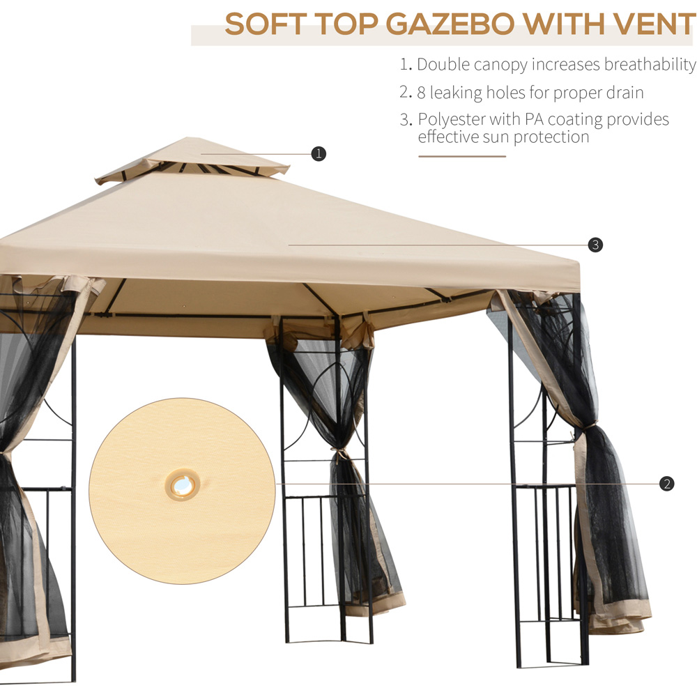 Outsunny 3 x 3m 2-Tier Patio Gazebo with Netting Shelves Image 7
