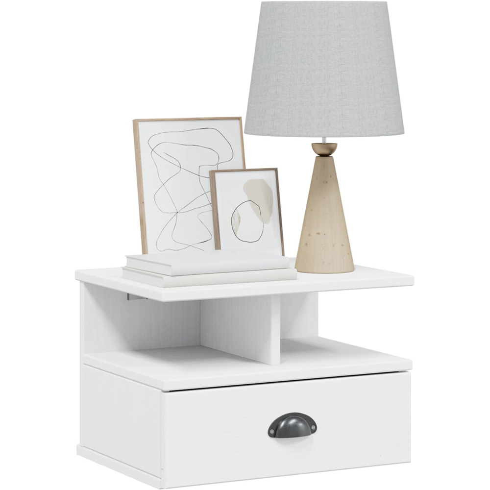 vidaXL Single Drawer 2 Shelf White Wall Mounted Bedside Cabinet Image 3