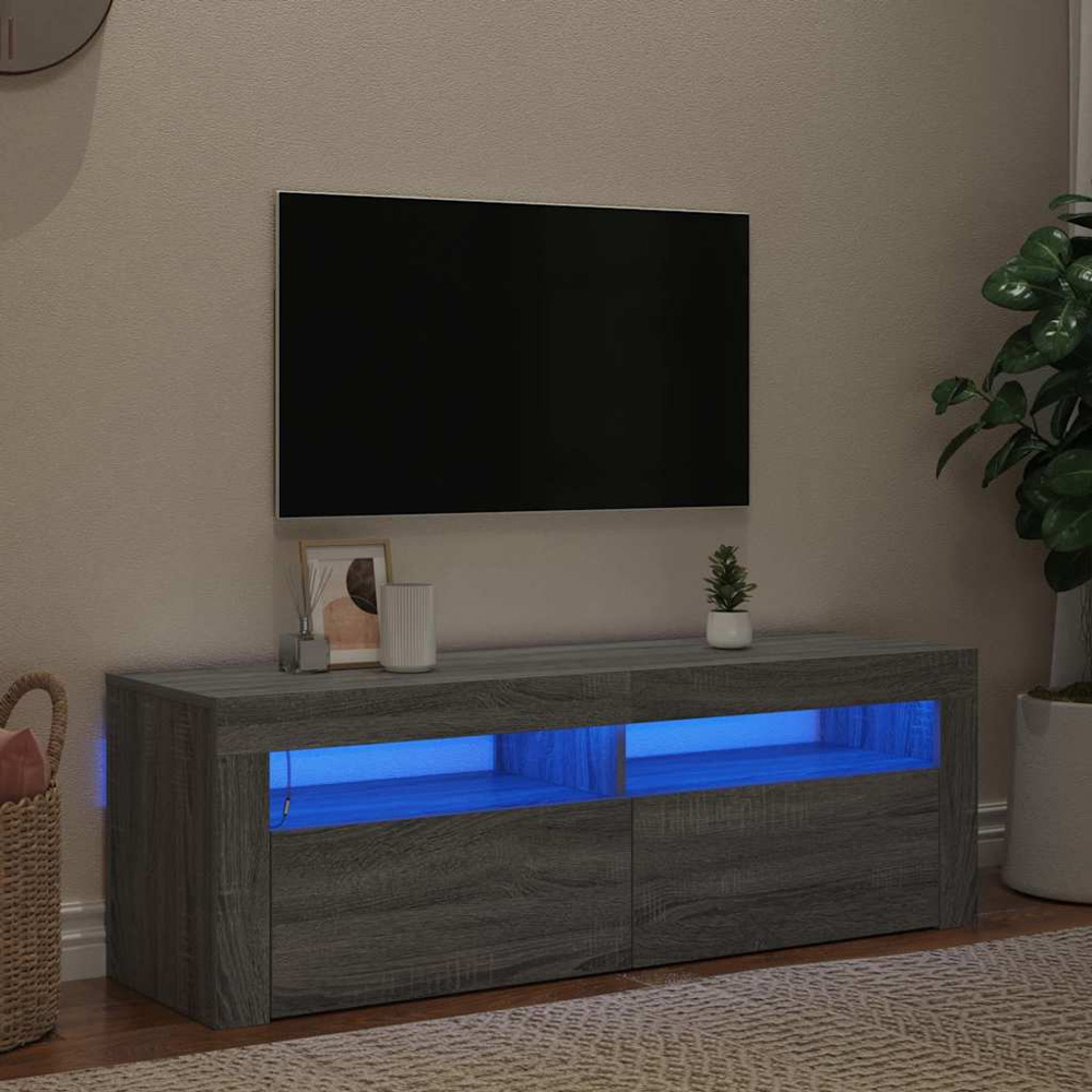 vidaXL 2 Door 2 Shelf Grey Sonoma TV Cabinet with RGB LED Lights Image 8