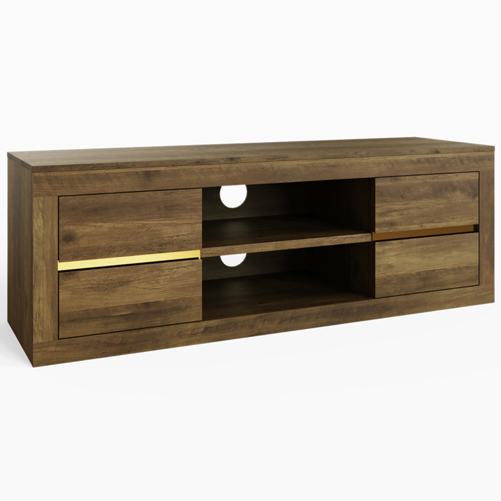 GFW Astley 4 Drawer 2 Open Shelf Knotty Oak TV Unit Image 2