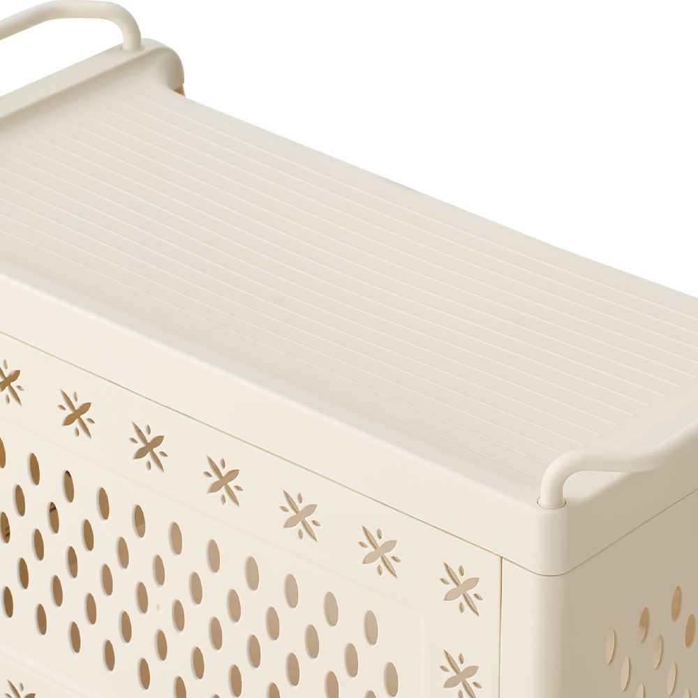 Living and Home 4-Tier Cream Foldable Plastic Storage Trolley Cart with Handles Image 5