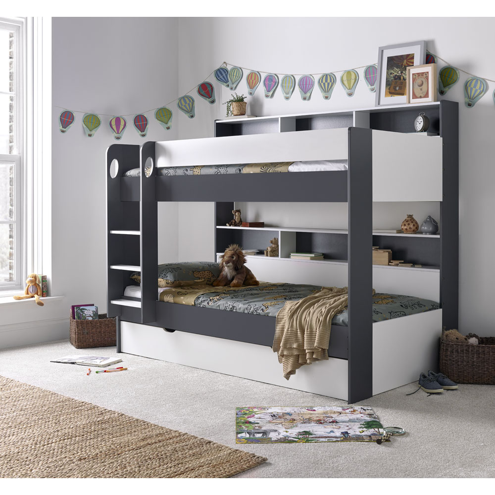 Oliver Grey and White Single Drawer Storage Bunk Bed Image 2