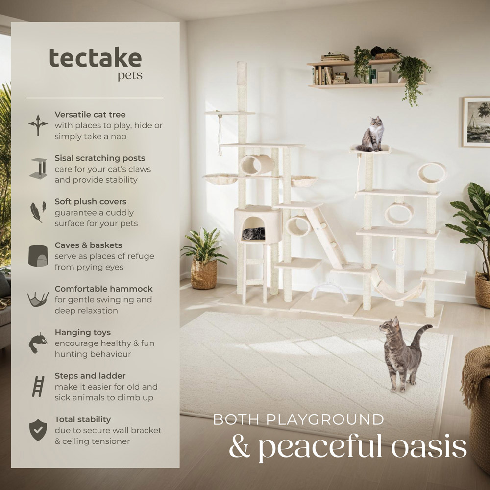 tectake Snooky Beige Cat Tree with Scratching Post 261cm Image 6