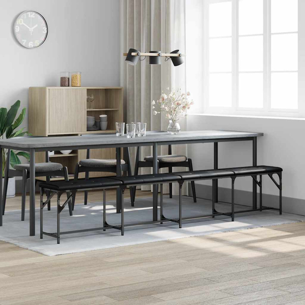 vidaXL 4 Seater Black Steel and Fabric Dining Bench Image 6