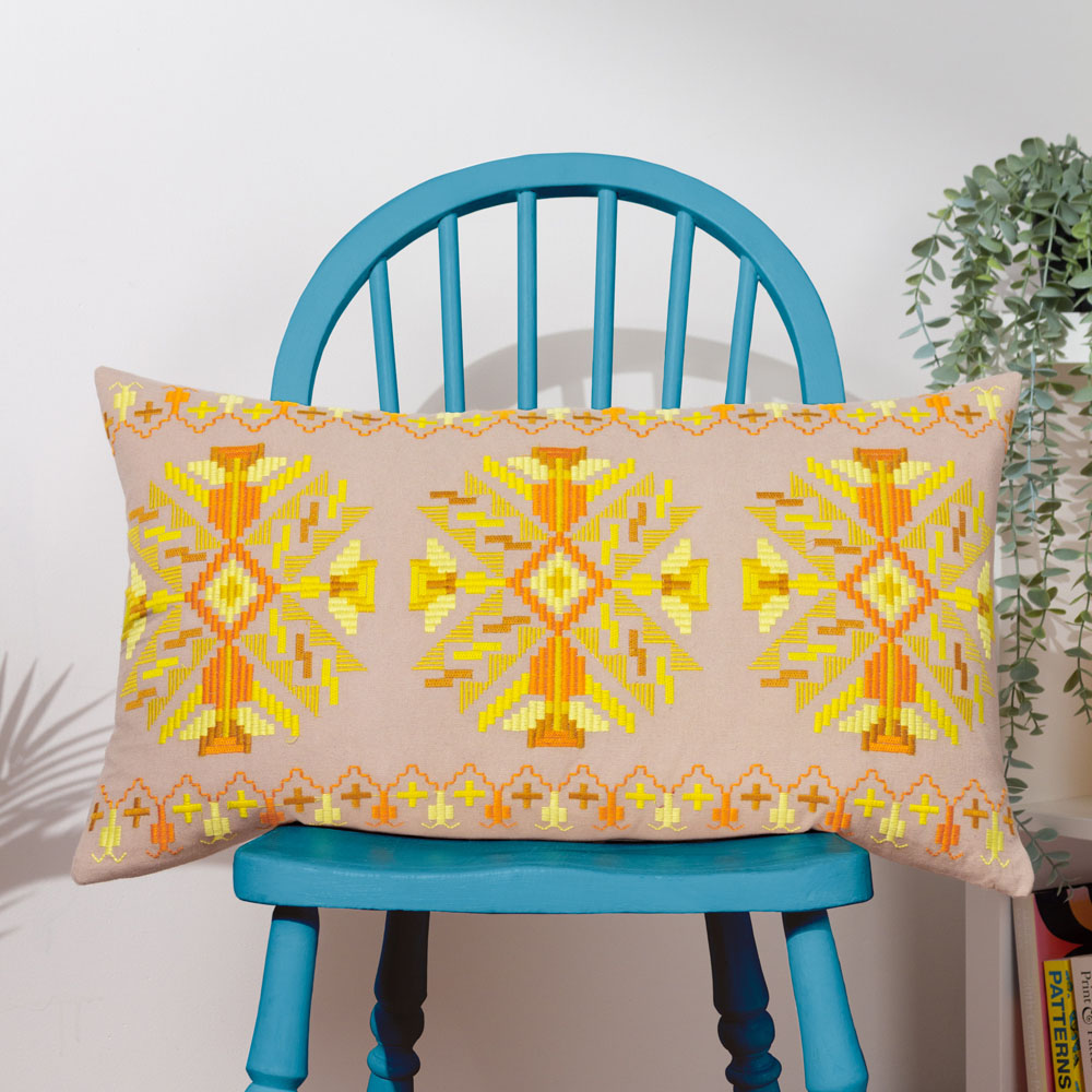 furn. Kalina Yellow Embroidered Cushion Image 2