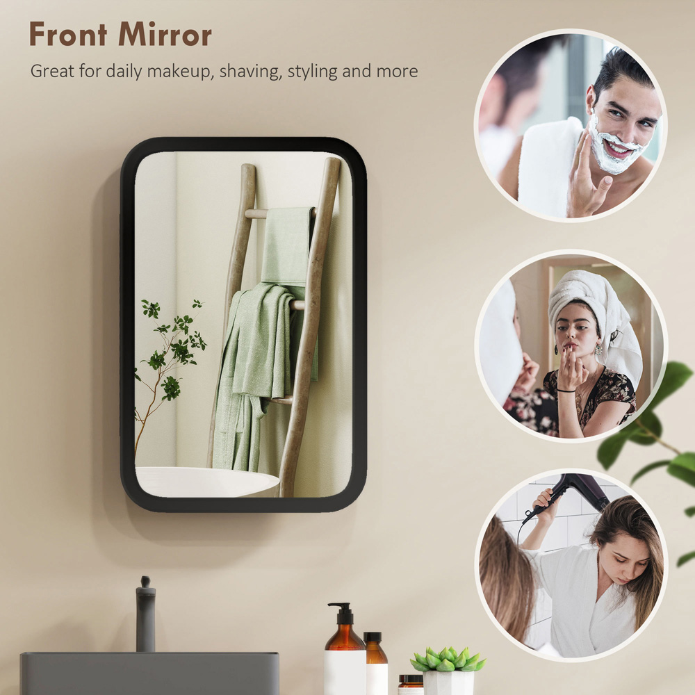 Portland Black Bathroom Wall Cabinet with Mirror Image 8