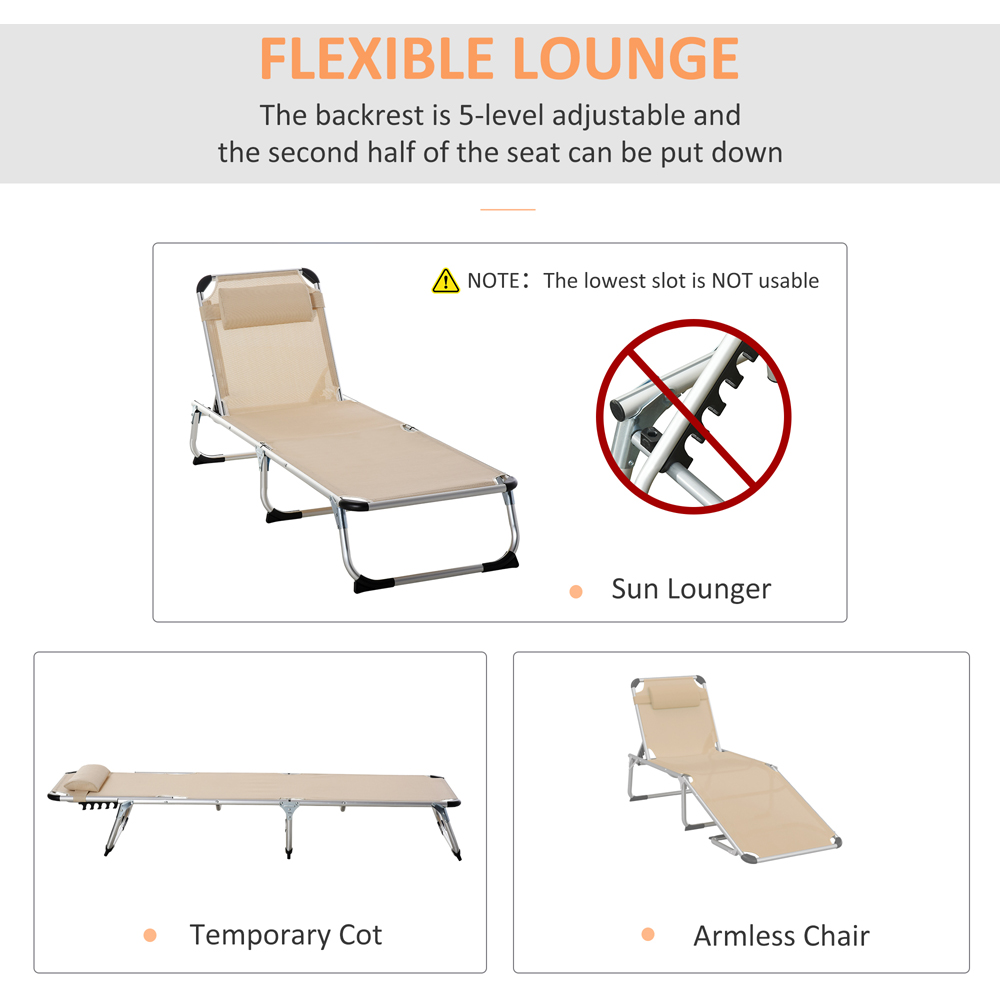 Outsunny Khaki 5 Level Reclining Folding Sun Lounger Image 5