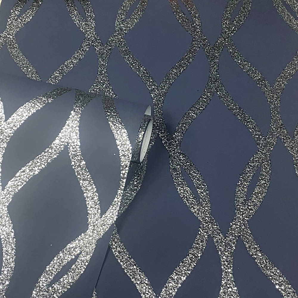 Arthouse Sequin Trellis Navy Blue and Silver Wallpaper Image 2