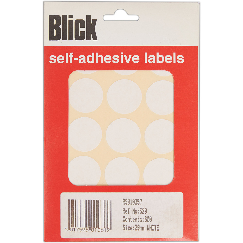 Blick White Round Self Adhesive Office Label 29mm 600 Pack Image 1
