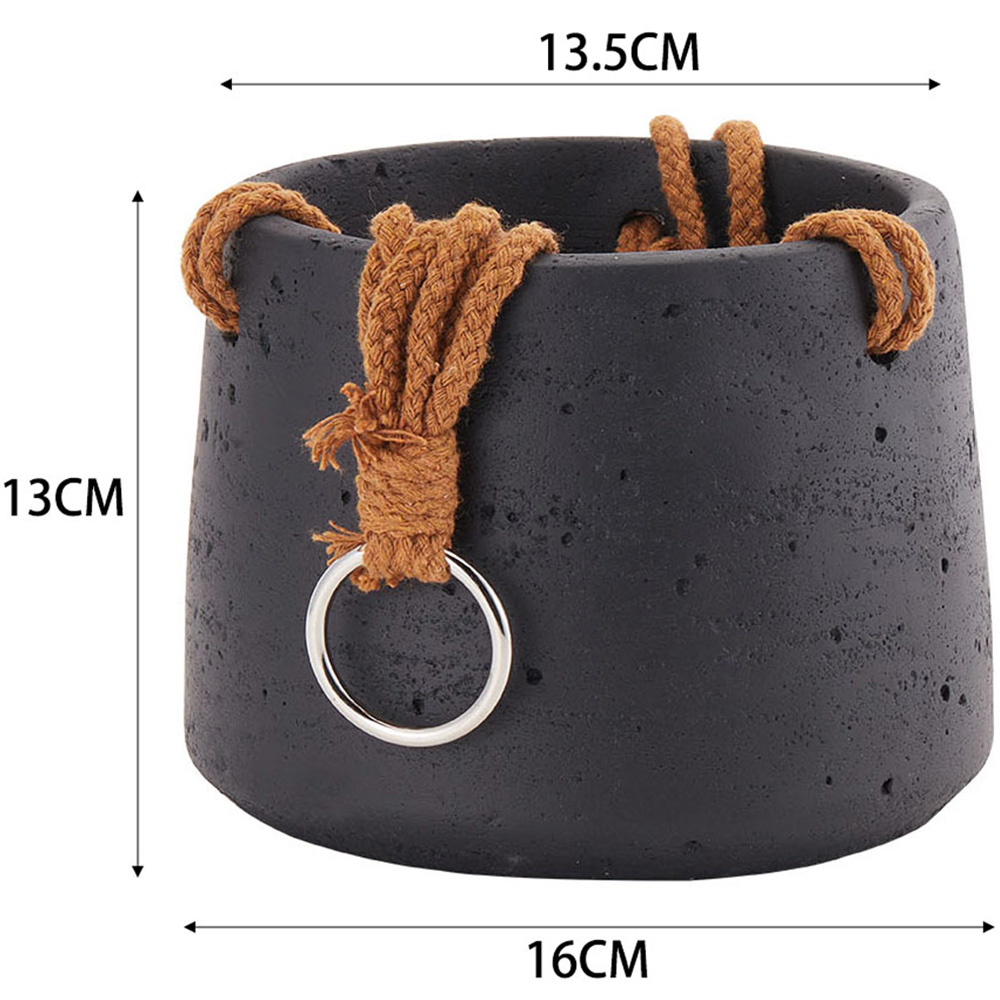 Living and Home Nordic Black Hanging Cement Planter 16cm Image 5