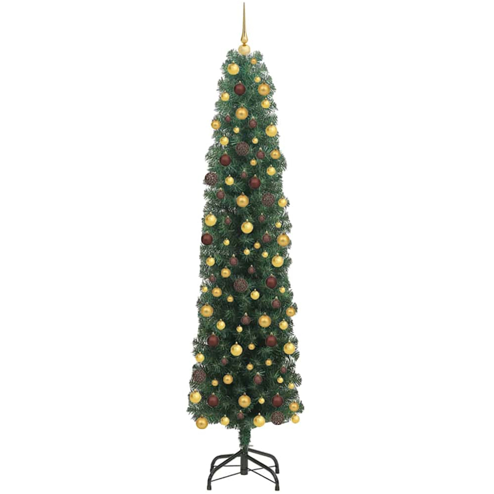 vidaXL Green Artificial Christmas Tree with LEDs Bronze Gold Decoration Ornaments 6ft Image 2
