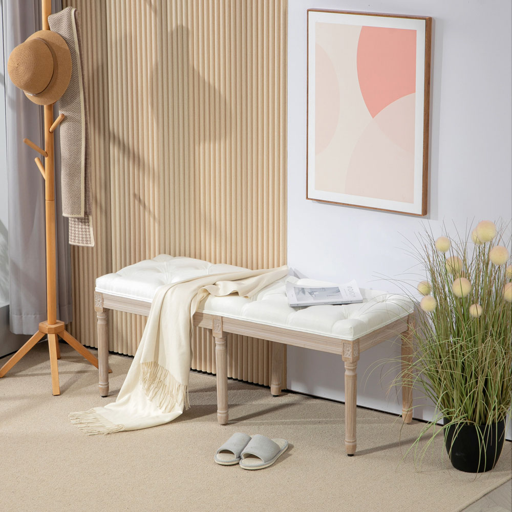 Portland Cream White Upholstered End of Bed Bench Image 3