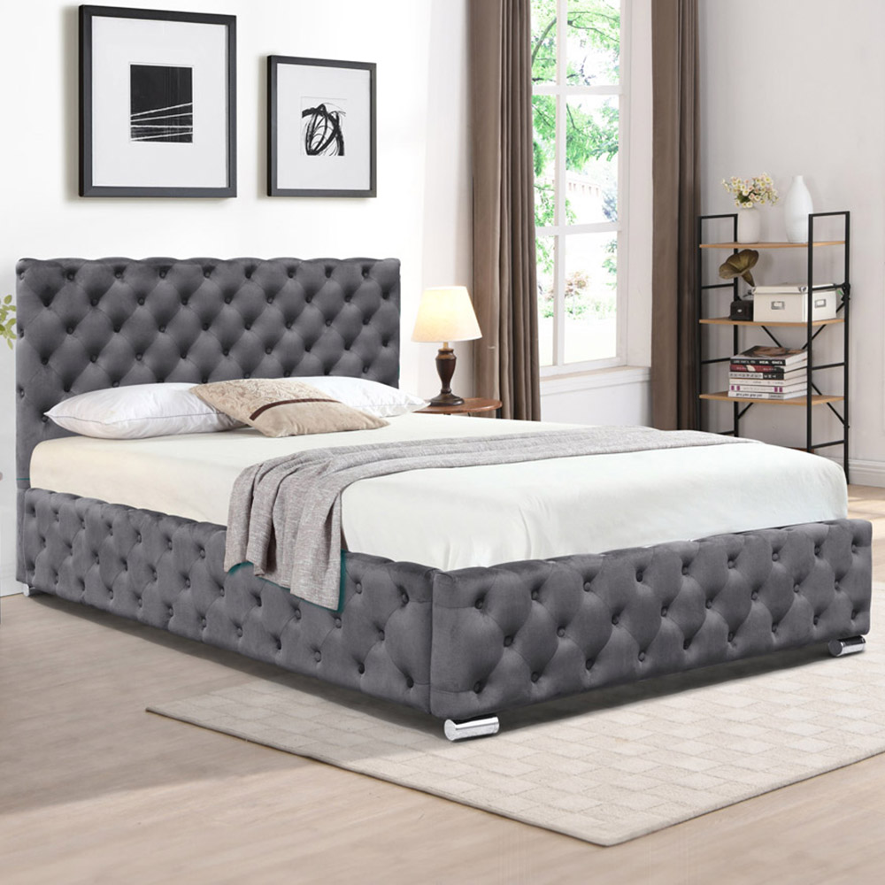 Comfy Living King Size Grey Tufted Fabric Bed Frame Image 1