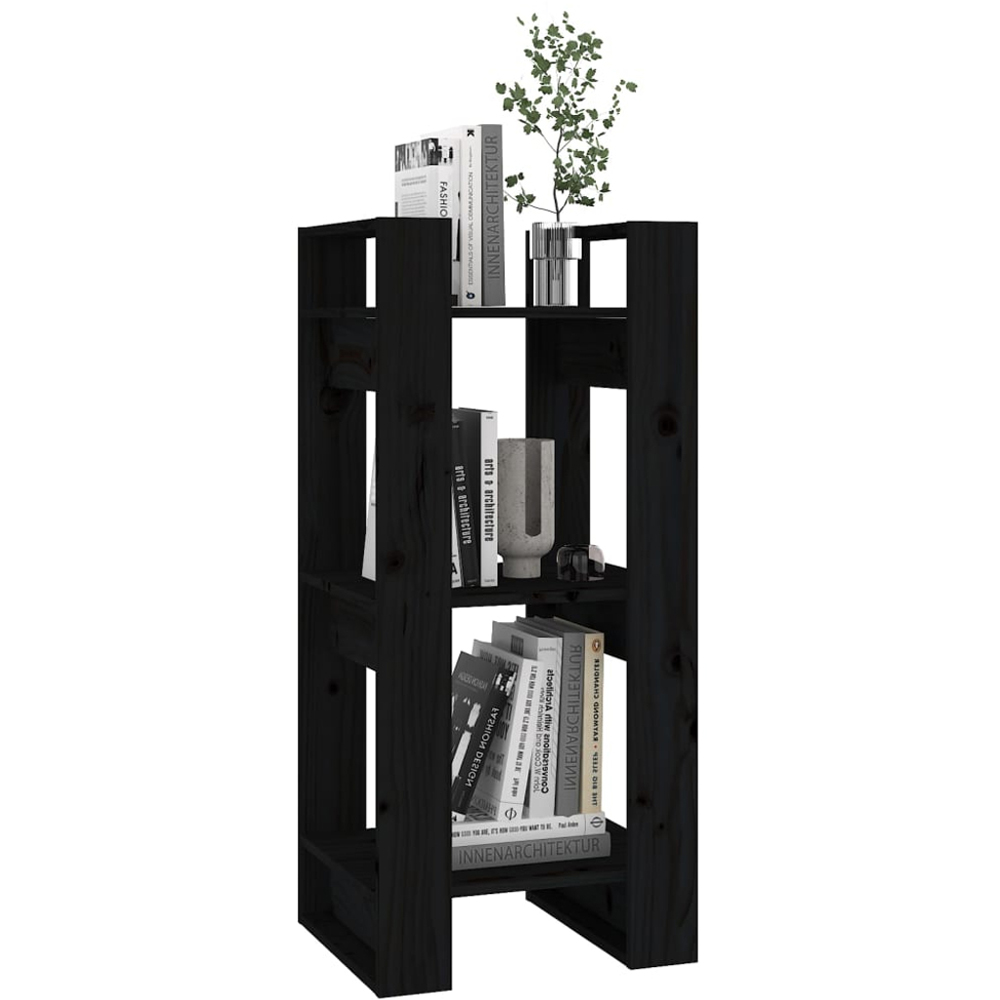vidaXL 3 Shelf Black Solid Pine Wood Bookcase Image 5