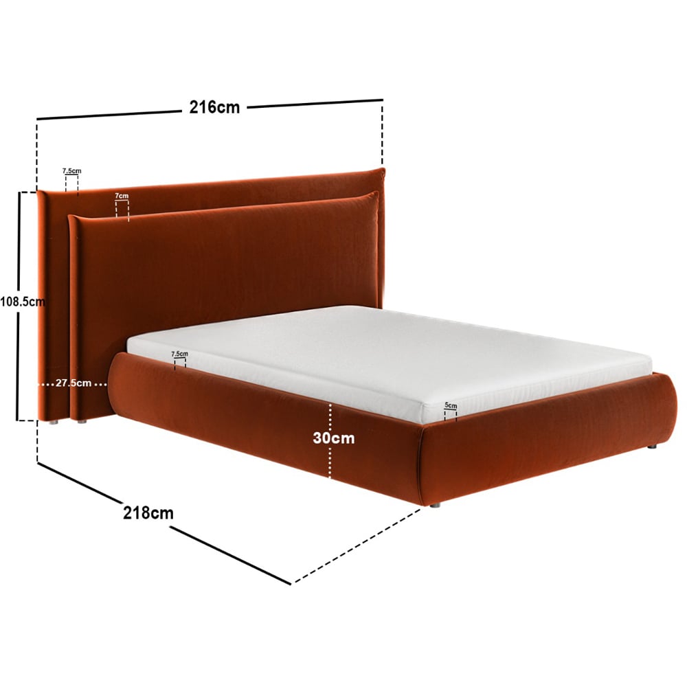 Solace+Co Sigrid Double Burnt Orange Velvet Ottoman Storage Bed Image 7