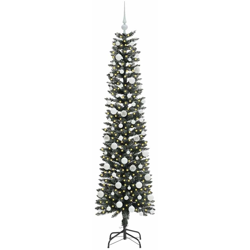 vidaXL Pre-Lit White Baubles Green Artificial Christmas Tree 6ft Image 1