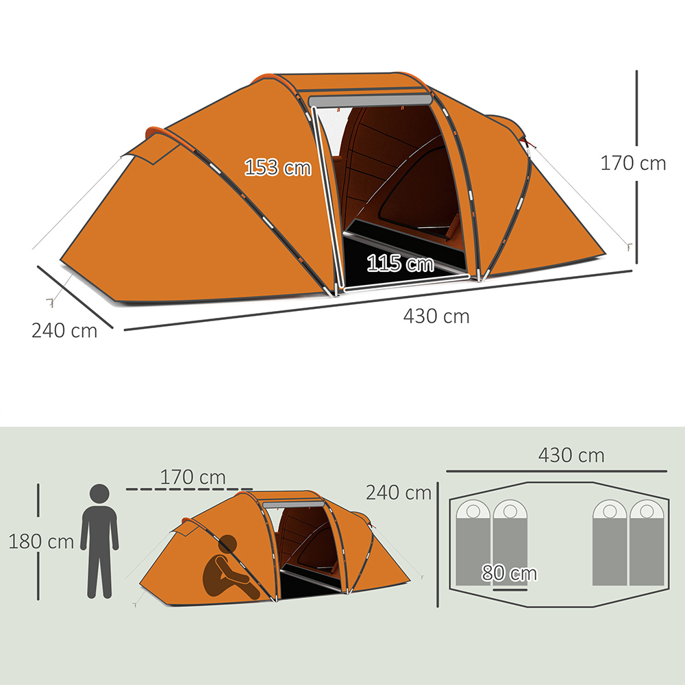 Outsunny 4-6 Person Camping Tent Orange Image 7