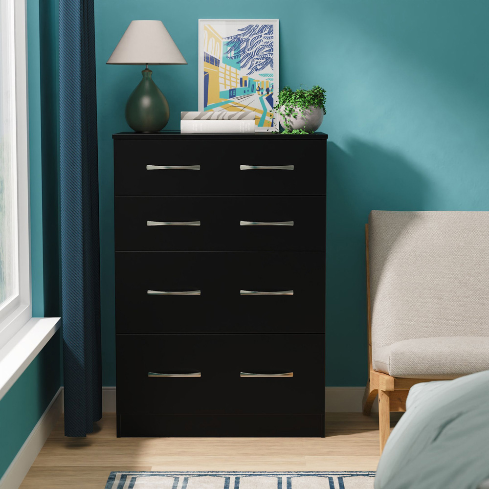 Crowndale Avon 4 Drawer Matt Black Deep Chest of Drawers Ready Assembled Image 7