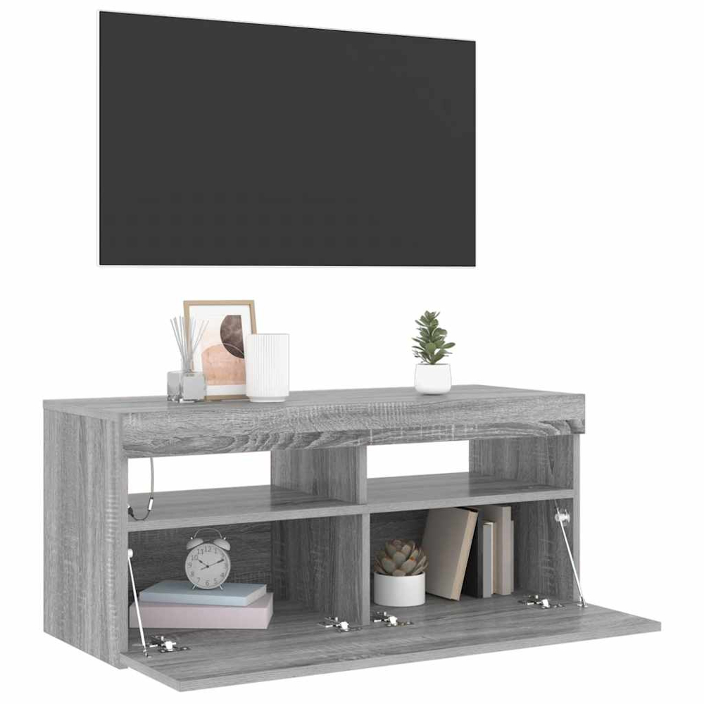 vidaXL Single Door 2 Shelf Grey Sonoma TV Cabinet with LED Lights Image 7