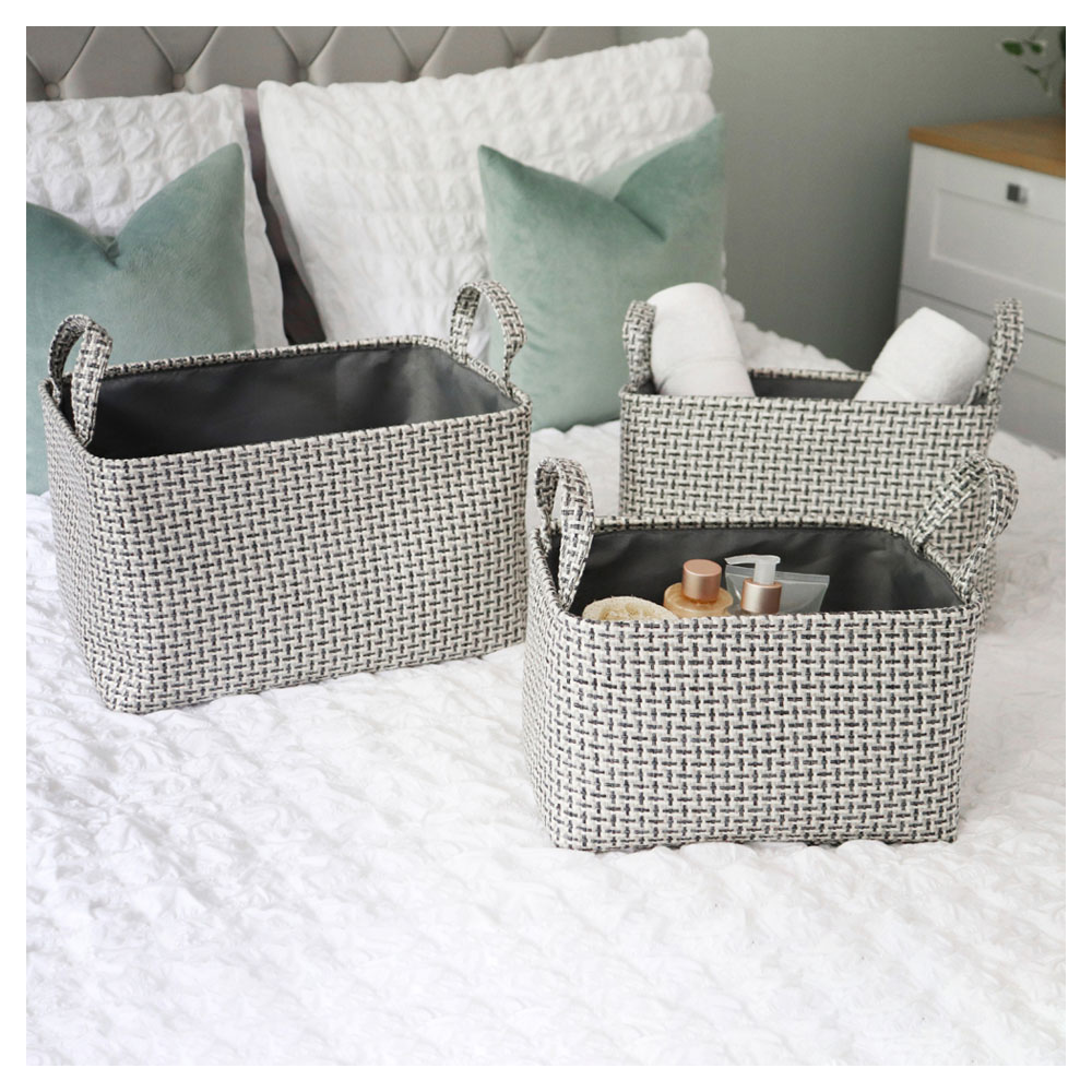 JVL Silva Set of 3 Rectangular Fabric Storage Baskets Image 2