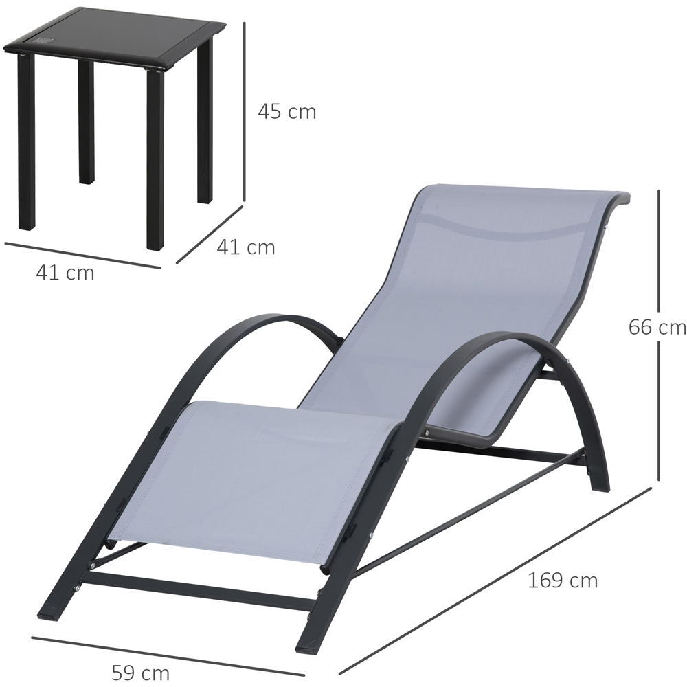 Outsunny Set of 2 Light Grey Sun Loungers with Table  Image 7