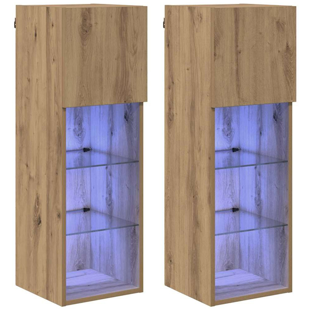 vidaXL Single Door 3 Shelf Artisan Oak Wall Mounted LED TV Unit Set of 2 Image 2