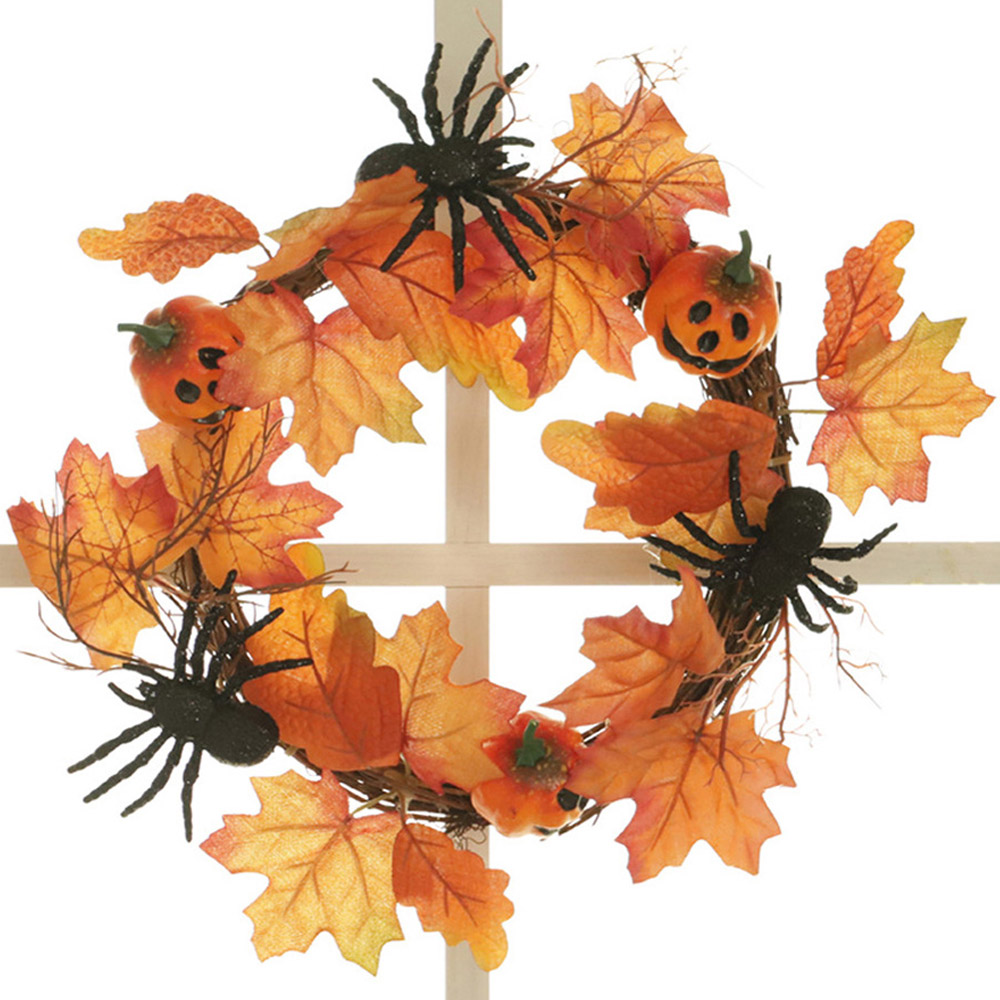 Living and Home Pumpkin Door Wreath with Spider 40cm Image 3