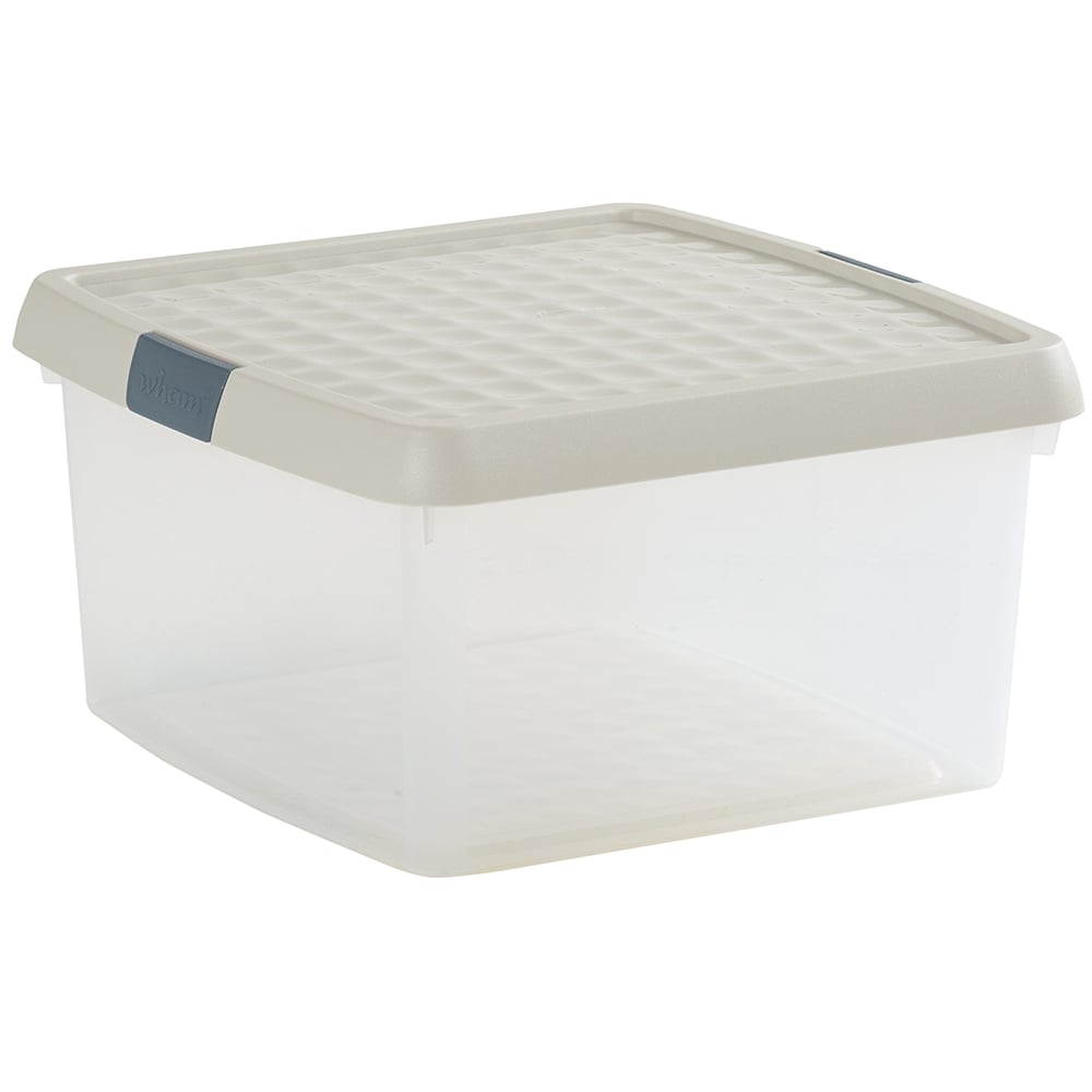 Wham Clip 9L Clear Stone and Slate Grey Square Storage Box with Lid 3 Pack Image 1