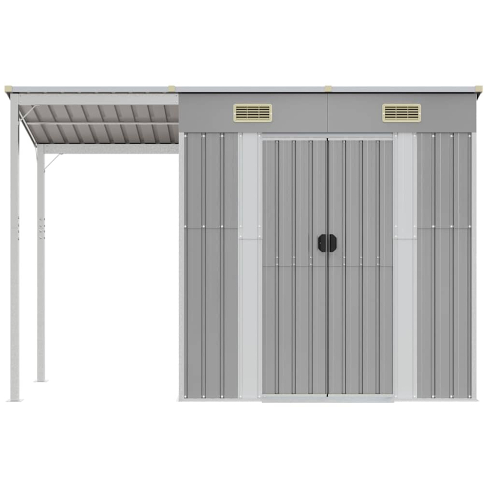 vidaXL 9 x 3.5ft Grey Galvanised Steel Garden Shed with Extended Roof Image 3
