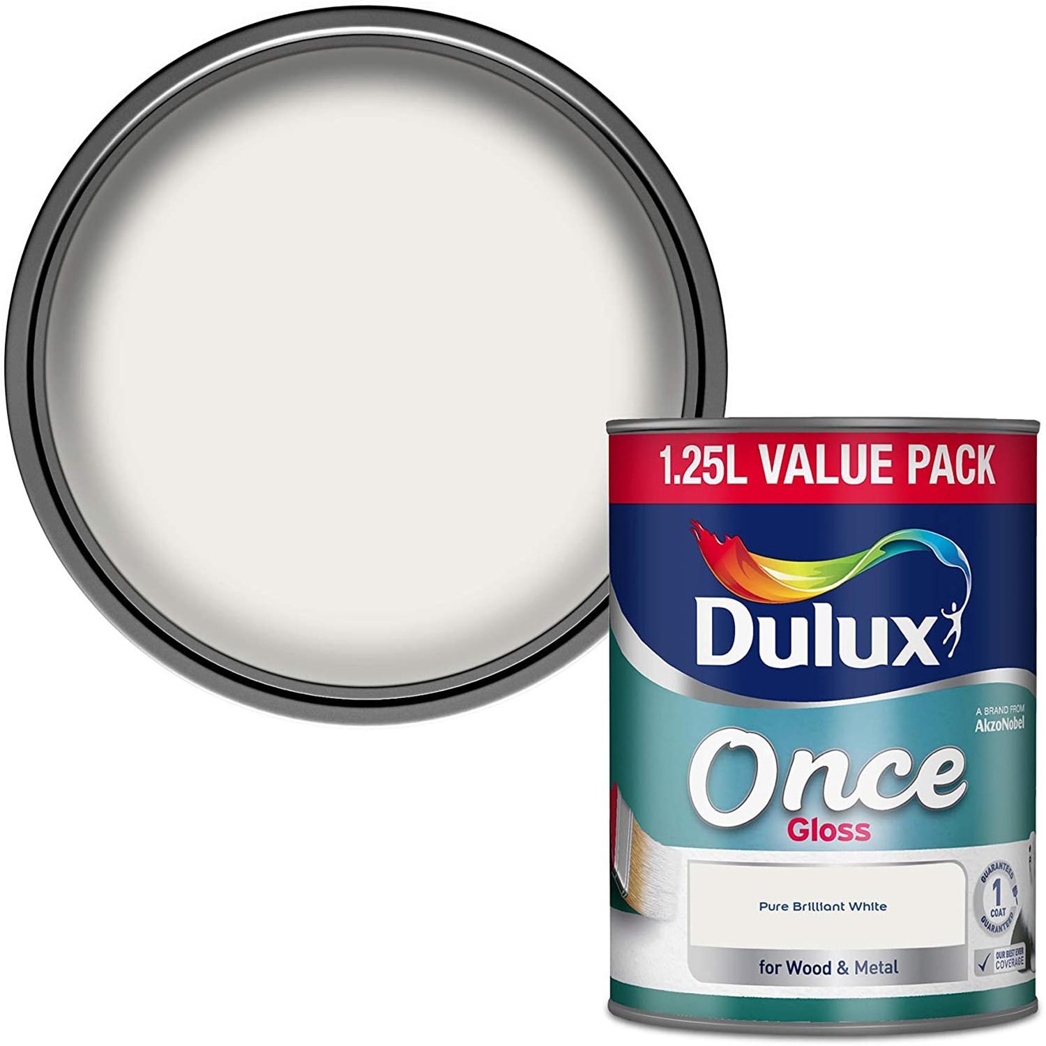 Dulux Once Wood and Metal Pure Brilliant White Gloss Paint 1.25L Image 1