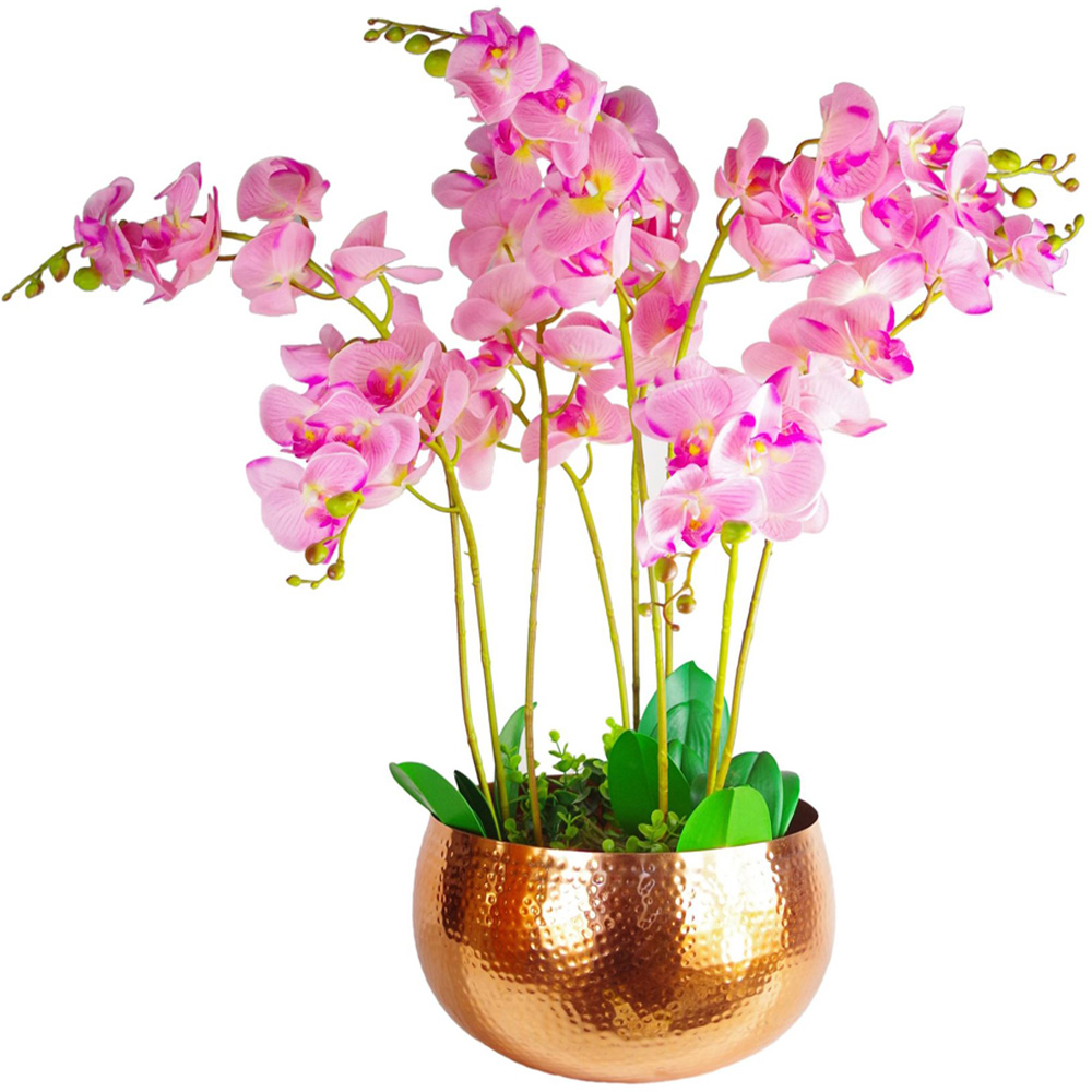 Botanik Copper Metal Straight Edge Hammered Planter 20 x 32cm Image 2