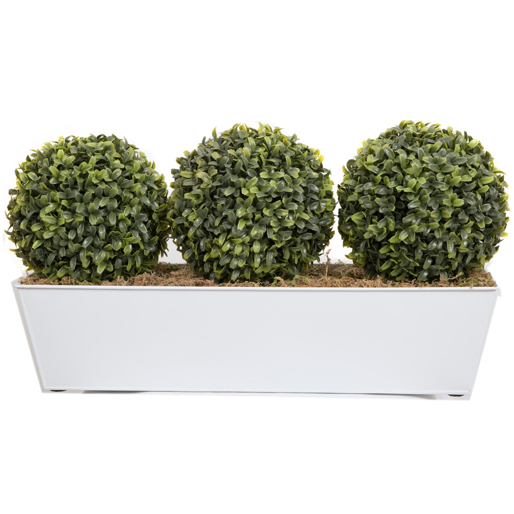 GreenBrokers Artificial Boxwood Triple Bay Ball in White Window Box 54cm Image 2