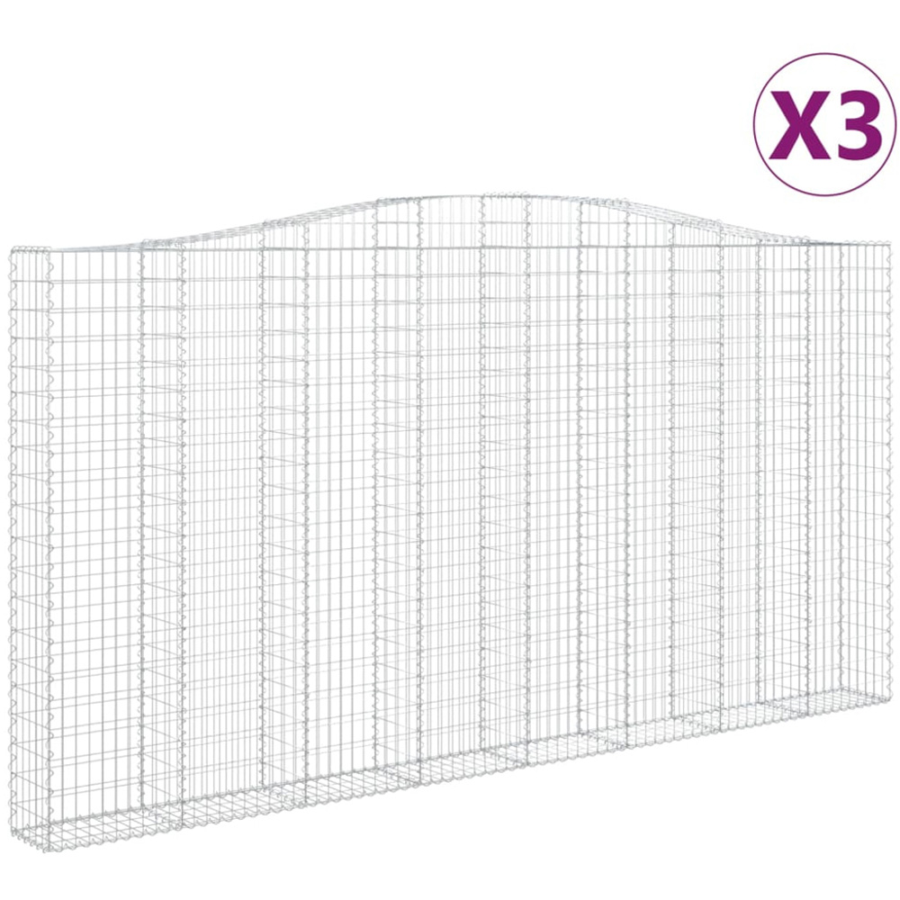 vidaXL Silver Galvanised Iron Arched Gabion Basket 400 x 30 x 200/220cm 3 Pack Image 2