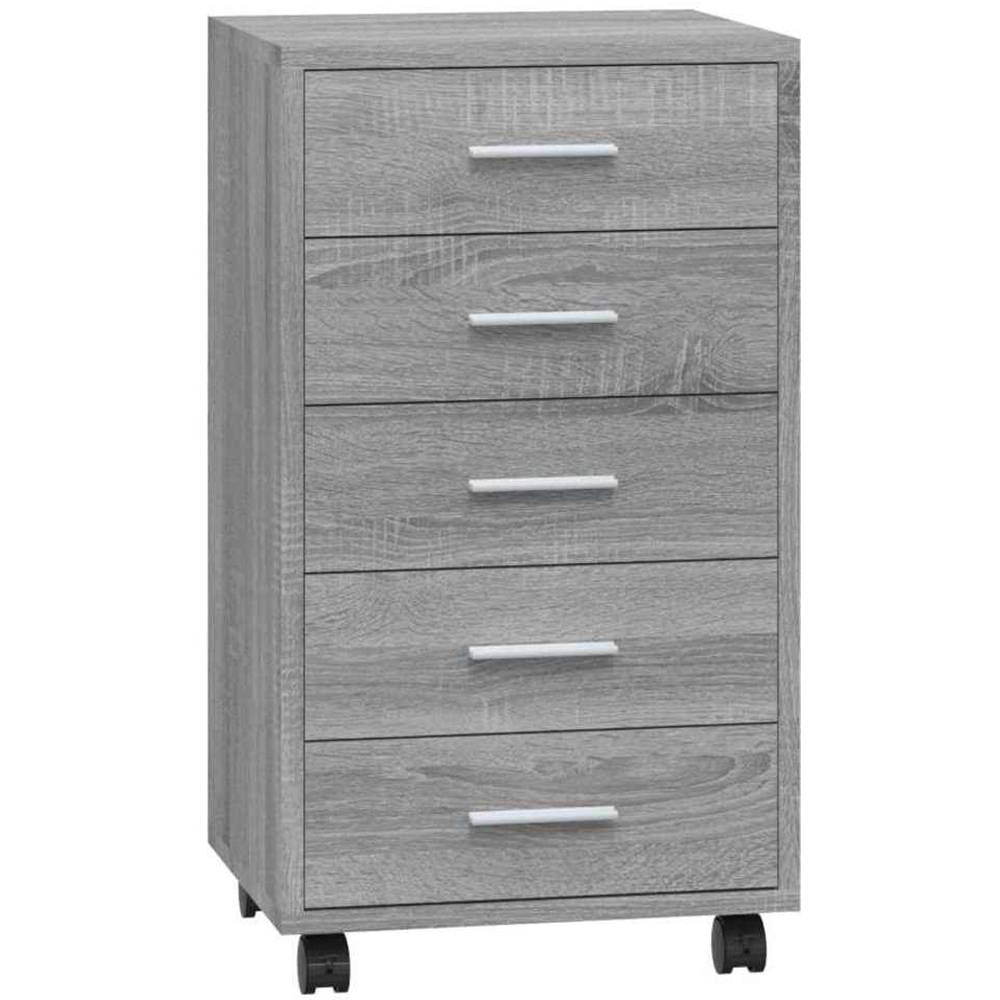 vidaXL 5 Drawer Grey Sonoma Storage Cabinet with Castors Image 2