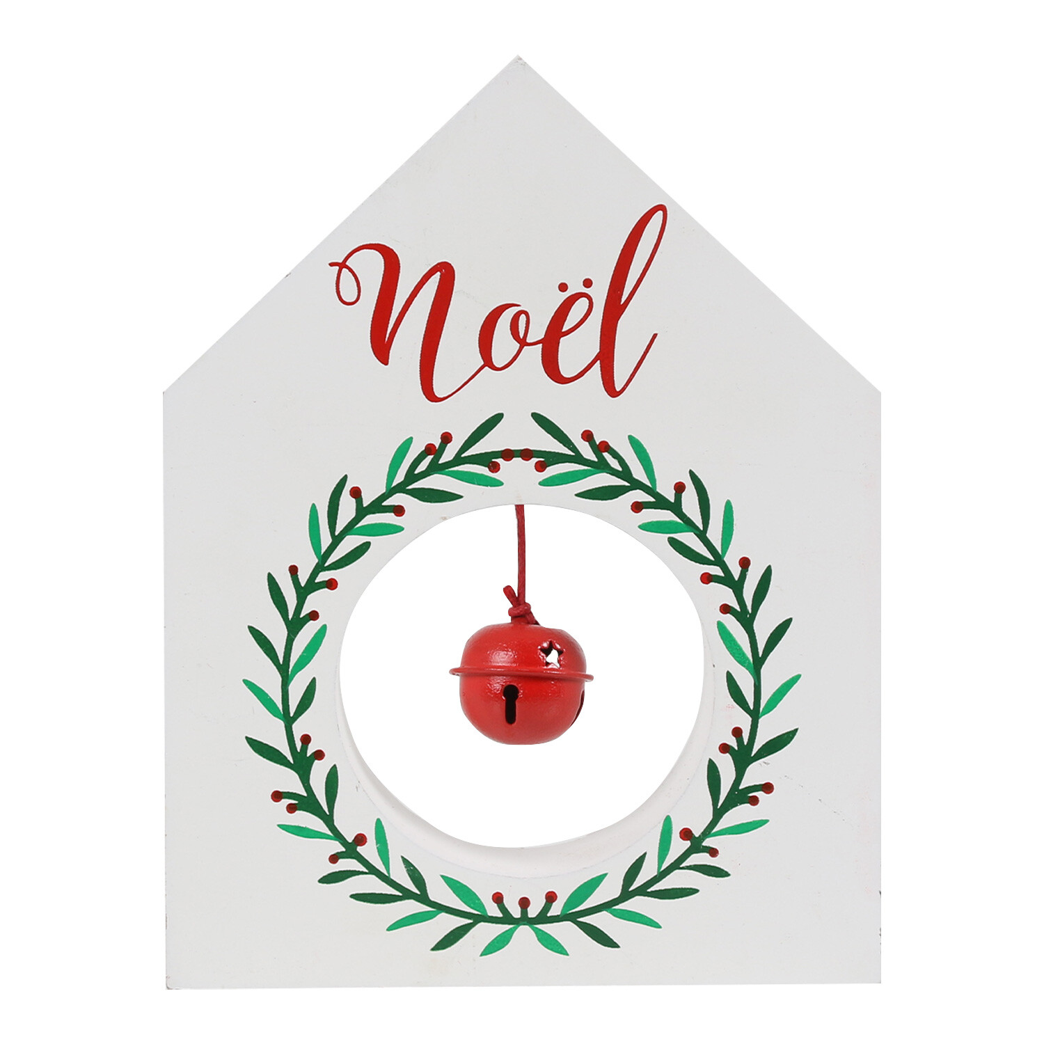 Christmas Wooden House Block with Bell - White Image 3