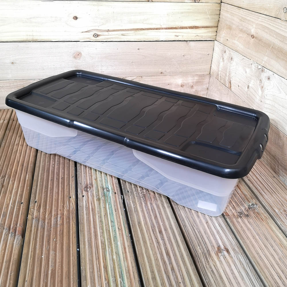 Samuel Alexander 42L Clear Under Bed Stackable Storage Box with Black Lid 4 Pack Image 3