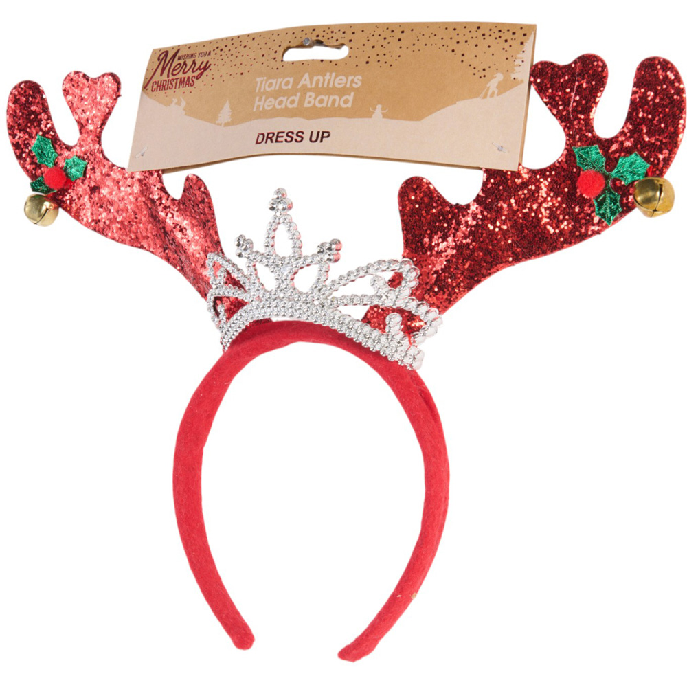Christmas Antler Tiara Headband - Red Image 2
