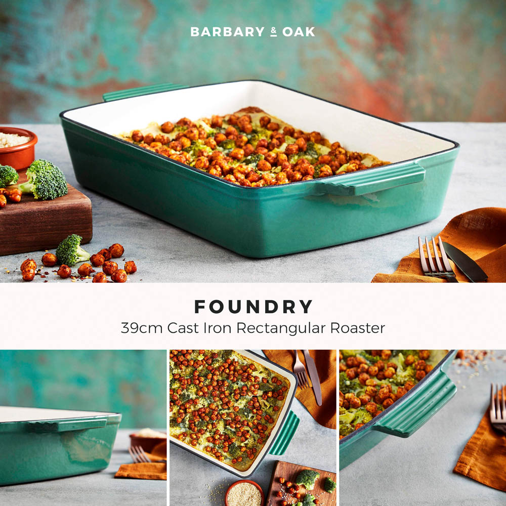 Barbary & Oak 39cm Verdigris Green Cast Iron Roaster Image 3