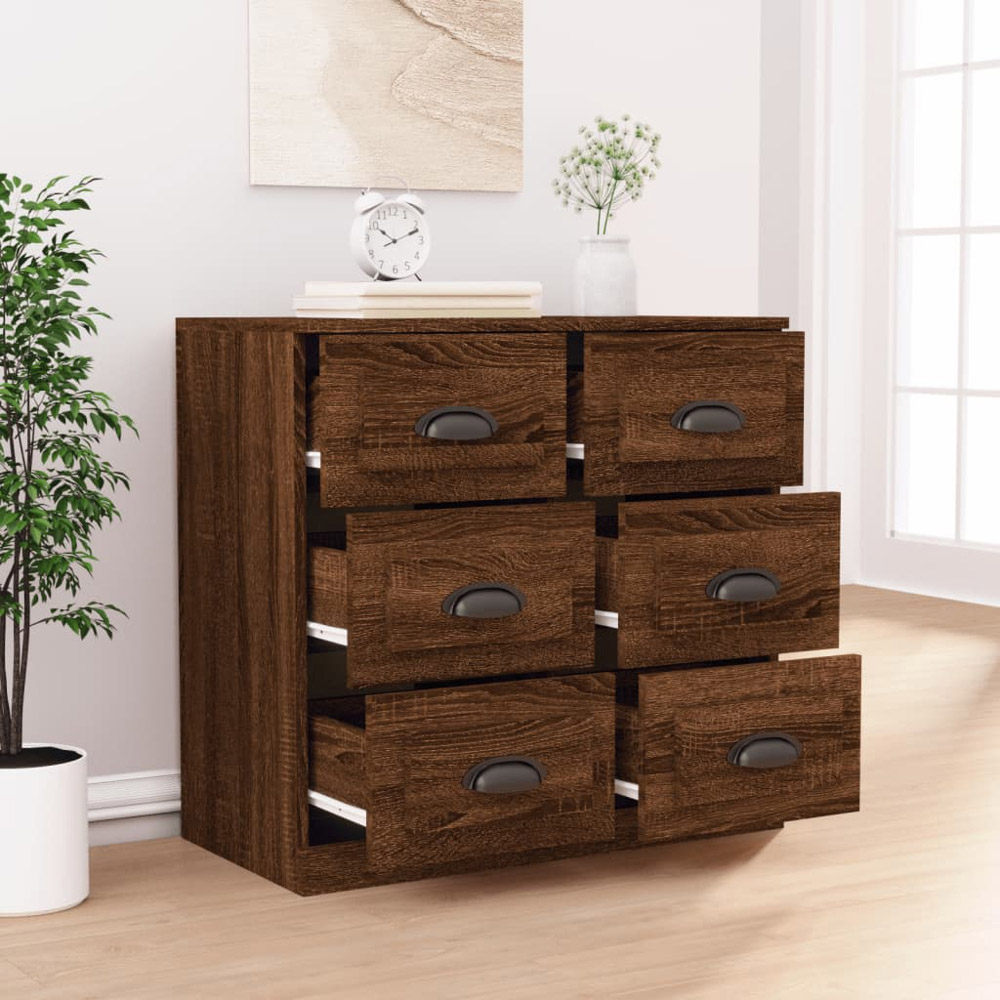 vidaXL 6 Drawer Brown Oak Sideboard Image 3
