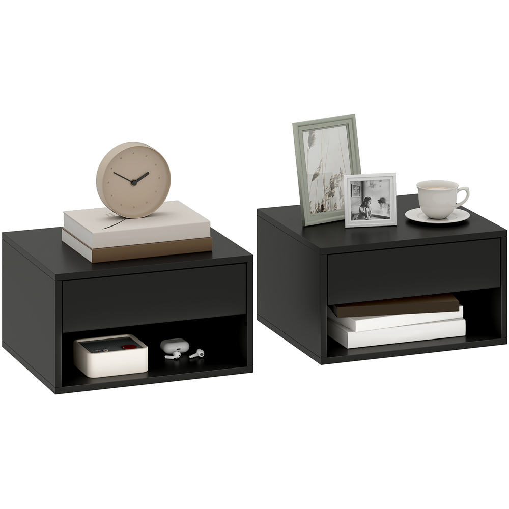 Portland Single Drawer Single Shelf Black Floating Nightstand Set of 2 Image 2